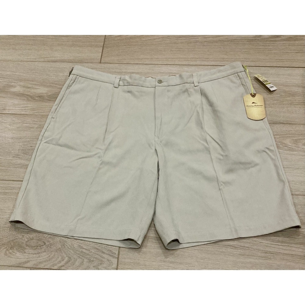 NWT Tommy Bahama Sheldon Silk Bamboo Pleated Front Khaki Shorts 44 Preppy NEW